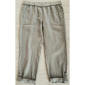 Pure J Jill Garment Dyed Linen Pants Pull On Lagenlook Olive Green Straight Leg